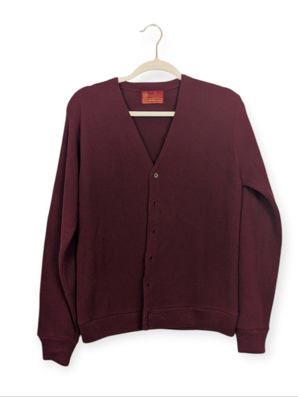Vintage Sears Kings Road Cardigan M Burgundy Button Front Knit Classic Retro